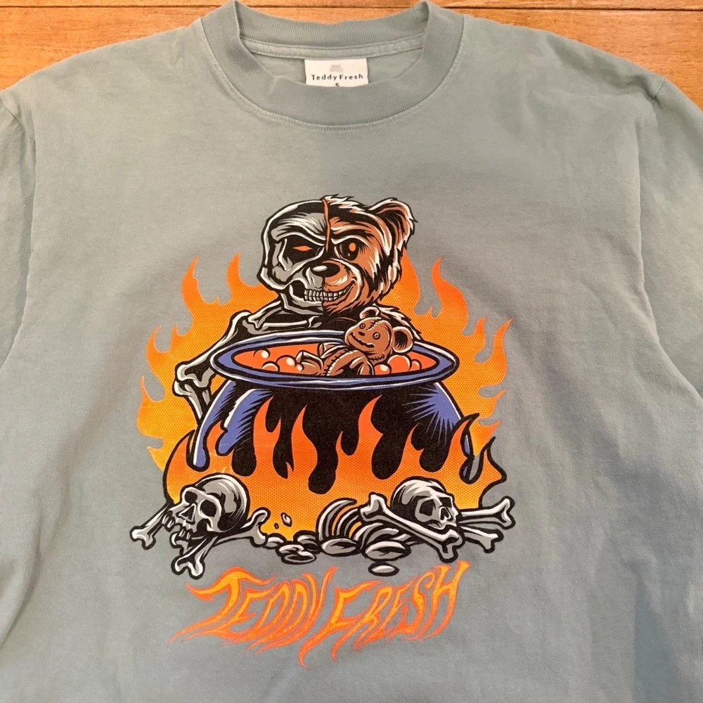 Teddy Fresh Skeleton Bear‎ Cauldron Long Sleeve Shirt Blue Mens Small